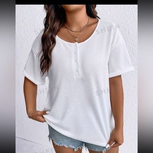 White SHEIN casual shirt. Too large for me. Comfortable. Size 25(5XL)